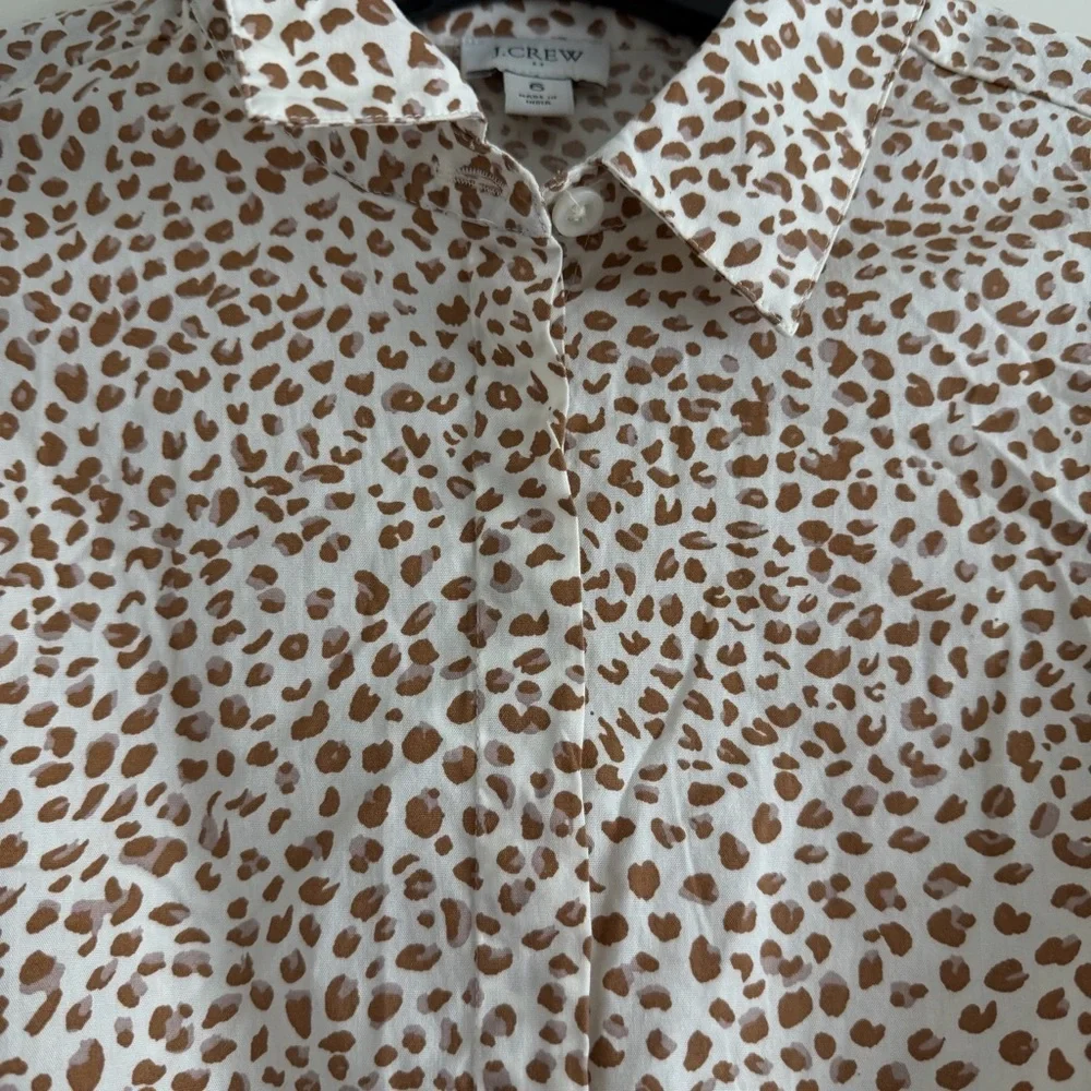 J. Crew Brown leopard animal Short Sleeve Collared Mini Dress 6 41858